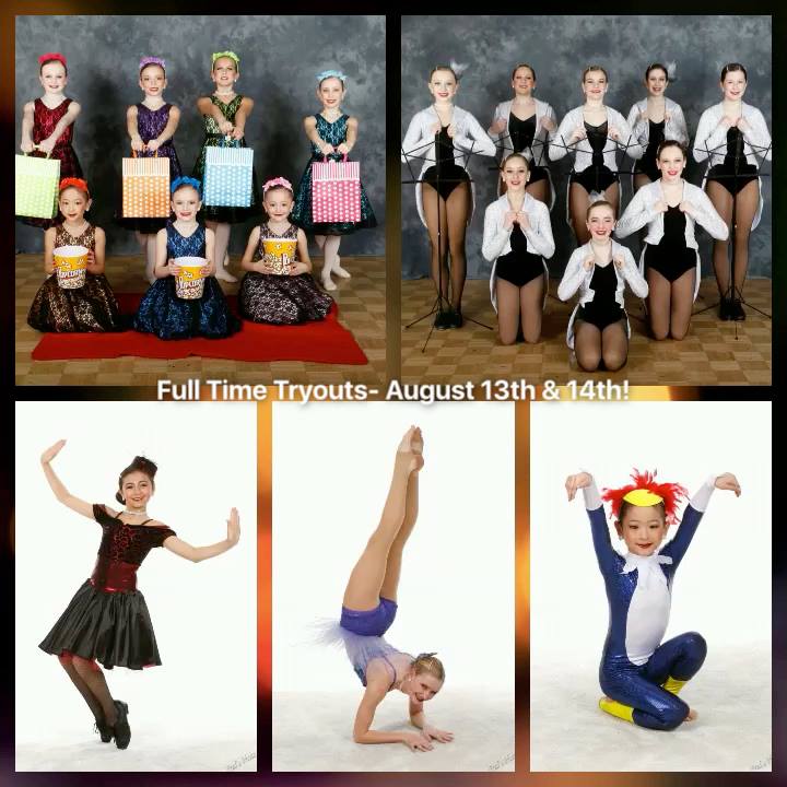 collage of competitive dancers with dates for dance tryouts in 2016