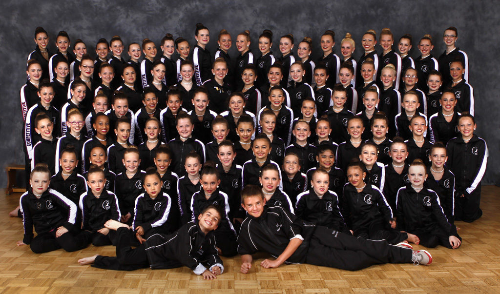 Very large group shot of competitive dance team Purple Thunder from The Dance Shoppe dance studio in Milton Ontario