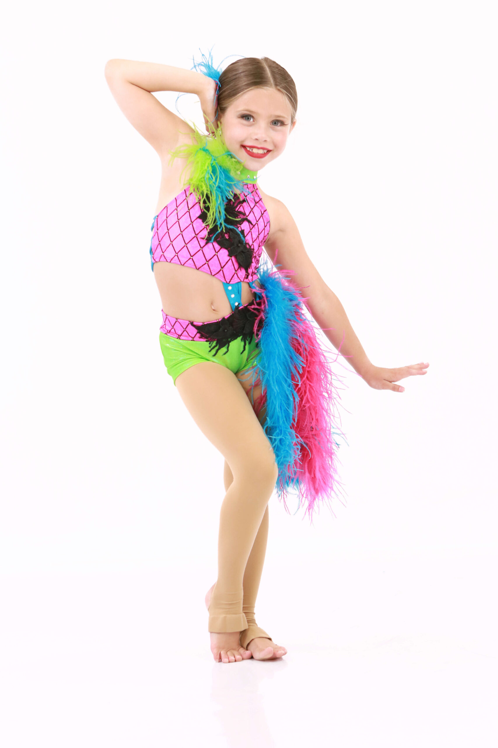 young girl in colourful jazz costume from The Dance Shoppe in Milton