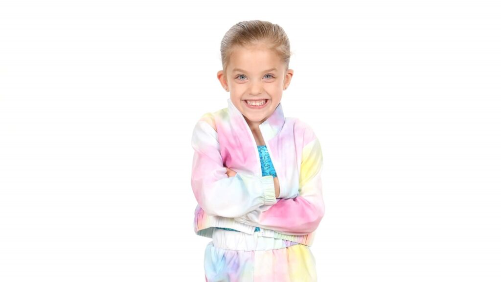 4 year old in hip hop costume doing Kinder Bop class at The Dance Shoppe in Milton