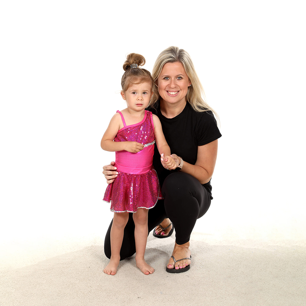 Mother with her 2 year old dancer in a ballet costume doing the Parent and Tot Dance class at The Dance Shoppe in Milton