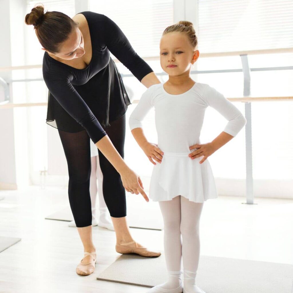 ballet teacher providing a private dance lesson to a young ballerina in milton
